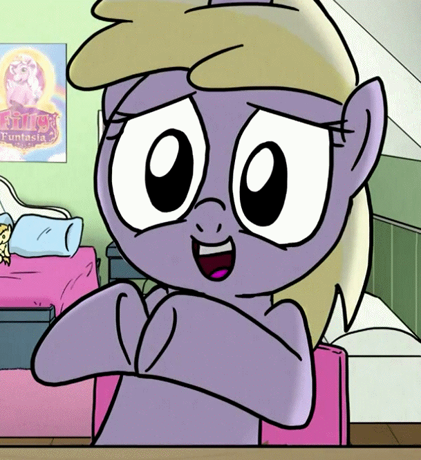 Size: 609x665 | Tagged: safe, artist:petirep, character:dinky hooves, animated, cute, dinkabetes, dinkysharkfighter32, female, filly funtasia, heart, heart hooves, room, solo