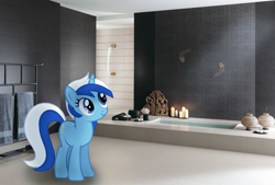Size: 1417x957 | Tagged: safe, artist:bastbrushie, character:minuette, species:earth pony, species:pony, species:unicorn, bathroom, bathtub, candle, irl, photo, ponies in real life, vector