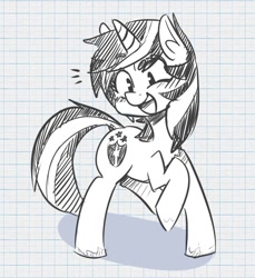 Size: 748x818 | Tagged: safe, artist:xieril, character:shining armor, gleaming shield, monochrome, rule 63, solo