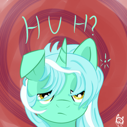 Size: 1000x1000 | Tagged: safe, artist:cheshiresdesires, character:lyra heartstrings, species:pony, species:unicorn, abstract background, bags under eyes, bed mane, bust, female, lidded eyes, messy mane, morning ponies, portrait, sleepy, solo