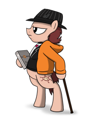 Size: 774x1032 | Tagged: safe, artist:petirep, species:pony, atheism, bipedal, cane, clothing, euphoric, flying spaghetti monster, hat, hoodie, neckbeard, r/atheism, richard dawkins, solo, trilby