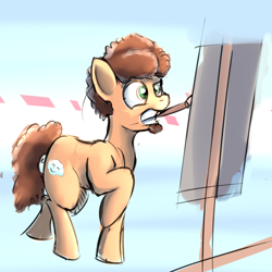 Size: 1000x1000 | Tagged: safe, artist:cheshiresdesires, bob ross, easel, paintbrush, painting, ponified, solo