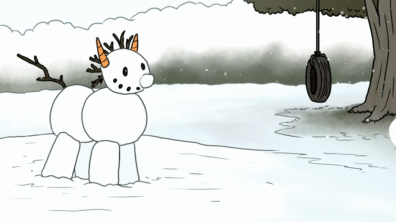 Size: 800x450 | Tagged: safe, artist:petirep, character:dinky hooves, animated, antlers, cap, carrot, clothing, coal, coat, cute, dinkysharkfighter32, female, hat, loop, snow, snowball, snowfall, snowpony, solo, tire swing, tree