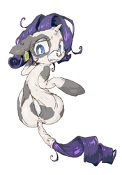 Size: 494x704 | Tagged: safe, artist:toki, character:rarity, species:cow, animal costume, clothing, costume, ear tag, female, nose ring, raricow, solo