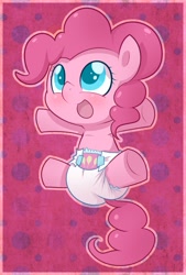 Size: 867x1280 | Tagged: safe, artist:cuddlehooves, character:pinkie pie, species:earth pony, species:pony, baby, baby pie, baby pony, cuddlehooves is trying to murder us, cute, cutie mark diapers, diaper, diapinkes, female, filly, foal, poofy diaper, solo, weapons-grade cute, younger