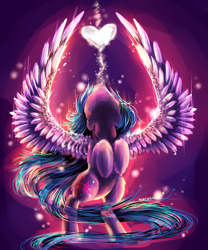 Size: 1024x1229 | Tagged: safe, artist:aquagalaxy, character:twilight sparkle, character:twilight sparkle (alicorn), species:alicorn, species:pony, backlighting, female, glow, heart, mare, solo, spread wings, wings