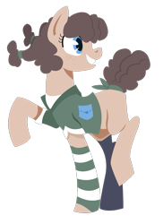 Size: 811x1117 | Tagged: safe, artist:dbkit, oc, oc only, oc:potato chip, parent:cheese sandwich, parent:pinkie pie, parents:cheesepie, species:earth pony, species:pony, blank flank, clothing, female, offspring, solo