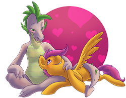 Size: 2562x2000 | Tagged: safe, artist:pixel-prism, character:scootaloo, character:spike, species:pegasus, species:pony, ship:scootaspike, female, male, older, older spike, shipping, straight