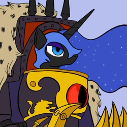 Size: 659x659 | Tagged: safe, artist:darkhestur, character:nightmare moon, character:princess luna, female, horus lupercal, power armor, powered exoskeleton, primarch, solo, talon of horus, terminator armor, warhammer (game), warhammer 40k