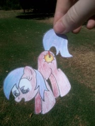Size: 720x960 | Tagged: safe, artist:partylikeanartist, oc, oc only, oc:summer, hand, hanging, paper child, paper pony, papercraft, photo, solo, traditional art