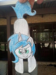 Size: 720x960 | Tagged: safe, artist:partylikeanartist, oc, oc only, oc:solemn vow, species:pony, species:unicorn, hand, hanging, paper child, paper pony, papercraft, photo, solo, traditional art