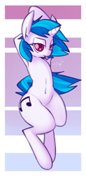 Size: 1034x2105 | Tagged: safe, artist:whoop, character:dj pon-3, character:vinyl scratch, armpits, belly button, female, semi-anthro, solo