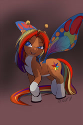 Size: 700x1050 | Tagged: safe, artist:noben, oc, oc only, species:flutter pony, antennae, female, rainbow hair, solo