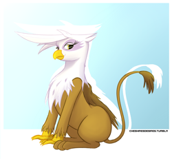 Size: 1024x945 | Tagged: safe, artist:cheshiresdesires, character:gilda, species:griffon, abstract background, female, looking at you, sitting, solo