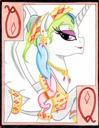 Size: 785x1018 | Tagged: safe, artist:the1king, character:princess celestia, clothing, diamonds, empress, female, playing card, roman, solo, toga