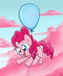 Size: 480x581 | Tagged: safe, artist:frankier77, character:pinkie pie, species:earth pony, species:pony, balloon, cute, diapinkes, female, filly, filly pinkie pie, floating, happy, solo, then watch her balloons lift her up to the sky, younger