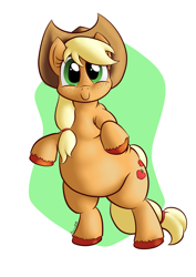 Size: 2480x3507 | Tagged: safe, artist:darkhestur, character:applejack, species:earth pony, species:pony, applefat, bipedal, chubby, clothing, cute, fat, female, freckles, hat, jackabetes, looking at you, plump, solo, unshorn fetlocks