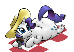 Size: 1169x826 | Tagged: safe, artist:darkhestur, character:rarity, species:pony, species:unicorn, chubbity, chubby, clothing, cute, fat, female, hat, mare, milkshake, raritubby, rearity, solo