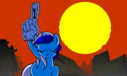 Size: 800x480 | Tagged: safe, artist:marcusmaximus, character:minuette, female, foam finger, solo, sunset