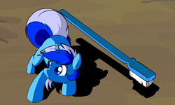Size: 800x480 | Tagged: safe, artist:marcusmaximus, character:minuette, brushie, crouching, female, solo, toothbrush