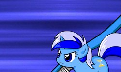 Size: 797x479 | Tagged: safe, artist:marcusmaximus, character:minuette, crouching, female, frown, glare, solo, toothbrush