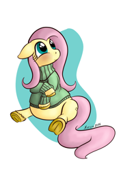 Size: 826x1169 | Tagged: safe, artist:darkhestur, character:fluttershy, bottomless, chubby, clothing, fat, fattershy, female, partial nudity, solo, sweater, sweatershy, underhoof