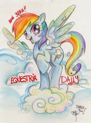 Size: 1191x1600 | Tagged: safe, artist:sararichard, character:rainbow dash, equestria daily, female, solo, traditional art
