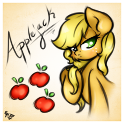 Size: 1300x1300 | Tagged: safe, artist:ep-777, character:applejack, female, looking at you, loose hair, solo
