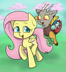 Size: 1750x1900 | Tagged: safe, artist:midnightpremiere, character:discord, character:fluttershy, chibi, duo, female, lightly watermarked, male, watermark