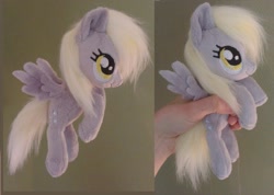 Size: 2712x1928 | Tagged: safe, artist:epicrainbowcrafts, character:derpy hooves, species:pegasus, species:pony, beanie (plushie), cute, derpabetes, female, hand, irl, mare, photo, plushie