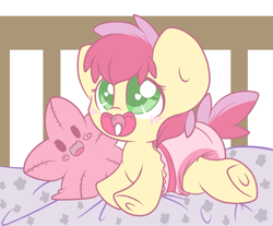 Size: 1363x1128 | Tagged: safe, artist:starlightlore, character:apple sprout, species:pony, baby, baby pony, diaper, foal, pacifier, solo, underhoof