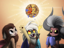 Size: 3383x2527 | Tagged: safe, artist:katputze, character:discord, character:lord tirek, character:scorpan, age regression, cookie, cute, diascorpes, discute, food, tirebetes, younger