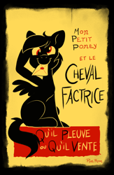 Size: 810x1242 | Tagged: safe, artist:pixel-prism, character:derpy hooves, species:pegasus, species:pony, g4, 2014, bronycon, convention, female, fine art parody, french, le chat noir, letter, mare, mouth hold, poster, silhouette, solo, théophile steinlen