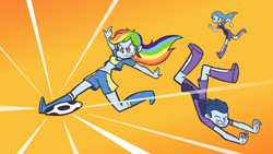 Size: 1024x576 | Tagged: safe, artist:khuzang, character:rainbow dash, oc, my little pony:equestria girls, belly button, clothing, crystal prep shadowbolts, football, humanized, midriff, short shirt