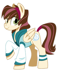 Size: 890x1065 | Tagged: safe, artist:dbkit, oc, oc only, oc:rosy rascal, parent:derpy hooves, parent:hoops, parents:ditzyhoops, clothing, crack shipping, jacket, offspring, solo, tail wrap
