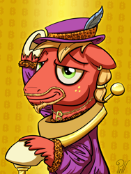 Size: 3000x4000 | Tagged: safe, artist:pirill, character:big mcintosh, species:earth pony, species:pony, 30 minute art challenge, alternate hairstyle, bling, clothing, earring, hat, male, necklace, pimp, pimp hat, solo, stallion