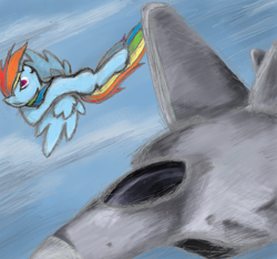 Size: 2124x1985 | Tagged: safe, artist:hewison, character:rainbow dash, species:pegasus, species:pony, awesome, f-22 raptor, female, flying, mare, plane, solo, wings