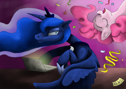 Size: 986x701 | Tagged: safe, artist:hewison, character:pinkie pie, character:princess luna, computer