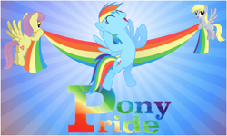 Size: 4000x2400 | Tagged: safe, artist:stinkehund, character:derpy hooves, character:parasol, character:rainbow dash, species:pegasus, species:pony, abstract background, female, gay pride, gay pride flag, lgbt, mare, pride, pride flag, rainbow banner