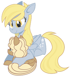 Size: 700x773 | Tagged: safe, artist:dbkit, character:derpy hooves, oc, oc:sandy shell, parent:derpy hooves, parent:hoops, parents:ditzyhoops, species:pegasus, species:pony, duo, female, mare, mother and daughter, offspring