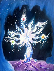 Size: 1374x1797 | Tagged: safe, artist:d-lowell, character:tree of harmony, element of generosity, element of honesty, element of kindness, element of laughter, element of loyalty, elements of harmony, traditional art, tree of harmony
