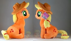 Size: 853x497 | Tagged: safe, artist:onlyfactory, character:applejack, applebucking thighs, bootleg, irl, photo, plushie, sitting