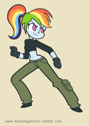 Size: 1200x1700 | Tagged: safe, artist:khuzang, character:rainbow dash, my little pony:equestria girls, alternate hairstyle, belly button, female, kim possible, midriff, ponytail, solo