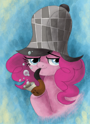 Size: 2550x3510 | Tagged: safe, artist:hewison, character:pinkie pie, bubble pipe, clothing, deerstalker, female, hat, high res, sherlock holmes, solo