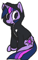 Size: 448x702 | Tagged: safe, artist:ghost, character:twilight sparkle, species:pony, clothing, female, hoodie, mare, simple background, sitting, smiling, solo, white background