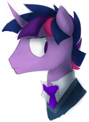 Size: 386x530 | Tagged: safe, artist:ghost, character:twilight sparkle, oc:dusk shine, clothing, rule 63, suit