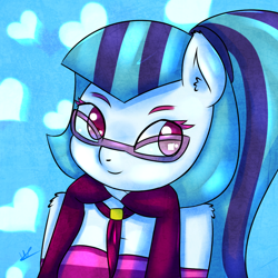 Size: 1000x1000 | Tagged: safe, artist:wolfy-pony, character:sonata dusk, species:anthro, my little pony:equestria girls, cute, female, glasses, looking at you, pony ears, solo, sonatabetes