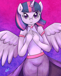 Size: 1024x1280 | Tagged: safe, artist:wolfy-pony, character:twilight sparkle, character:twilight sparkle (alicorn), species:alicorn, species:anthro, female, heart eyes, solo, wingding eyes