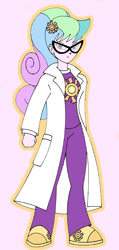 Size: 405x850 | Tagged: safe, artist:combatkaiser, character:princess celestia, character:principal celestia, my little pony:equestria girls, clothing, costume swap, glasses, hairstyle swap, johnny test, lab coat, mary test, pink background, simple background