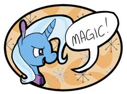Size: 700x518 | Tagged: safe, artist:enma-darei, character:trixie, species:pony, species:unicorn, female, magic, mare, one word, solo